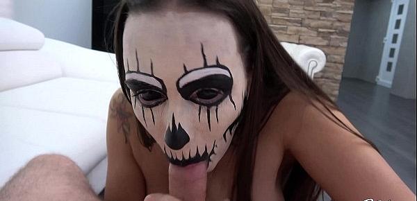  A Masked Whore is Slurping a Dong Before it Opens and Fills her Pussy